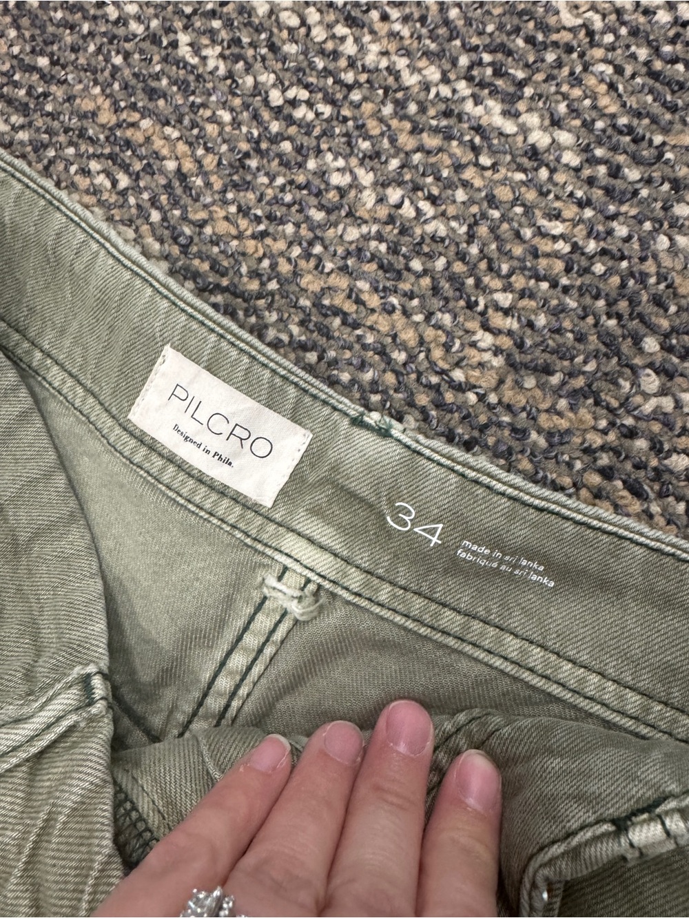 Anthropologie Pilcro Studded Wide Leg Pants Olive Sage Green Size 34 - Picture 3 of 7